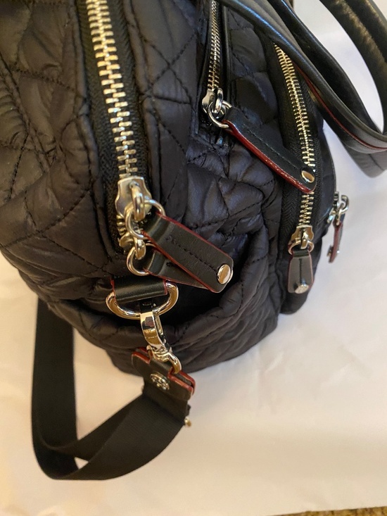 MZ WALLACE TOTE TRAVELER TOTE COSBY BLACK QUILTED SLIPS ON SUIT CASE HANDLE - Picture 6 of 16